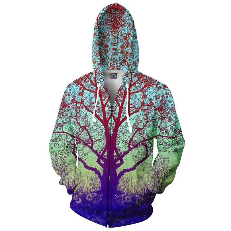 Atacado-Trip Tree Zip-Up Hoodie TRIPPY 3D Imprimir Moda Roupas Mulheres Homens Tops Com Capuz Casual Zipper Suorfits Roupas Revestimentos