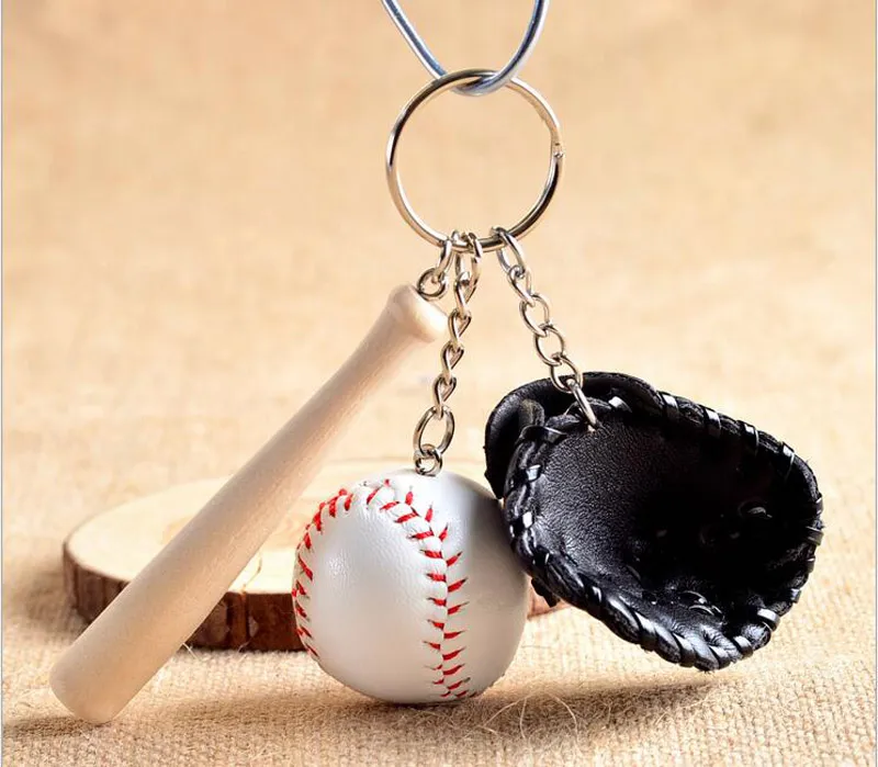 Blandade färger Baseballhandskar Träbat Keychains 3 tums paket med 12 nyckelring Ring för väska Presenters