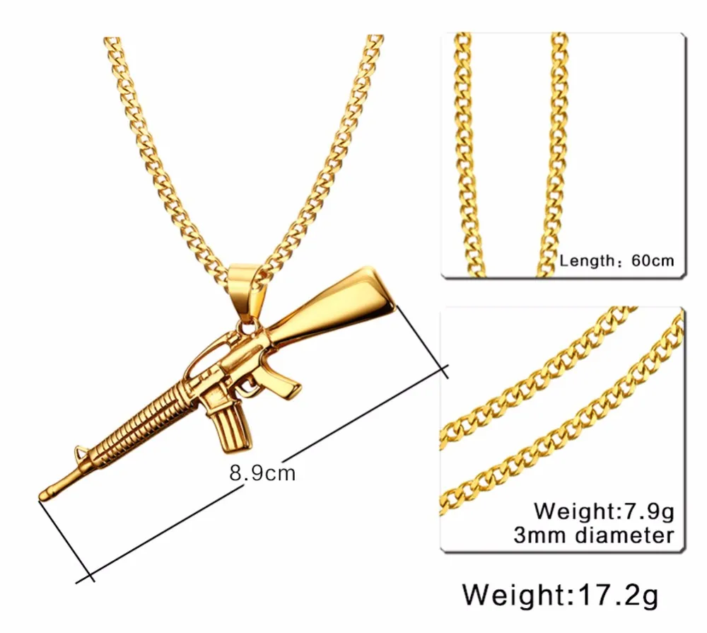 ✓ DHgate 남성 금도 도금 AK 47 Assault Gun Rifle 아이스 아웃 펜던트 목걸이 힙합 군사 보석을위한 스테인레스  스틸 | 오늘 특별 할인