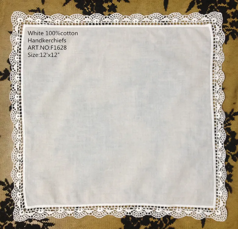 Home &Textile Set of 12 Irish Style 12 x12 Cotton Wedding Bridal Handkerchief Elegant Embroidered crochet Lace Hankie Ha273W