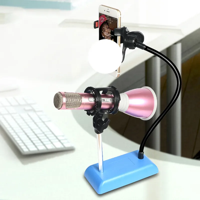 Universele Studio Microfoon Mic Desktop Standadapter met Clip FineFun Mobiele Telefoon Live Houder Beugel Flexibele Mount