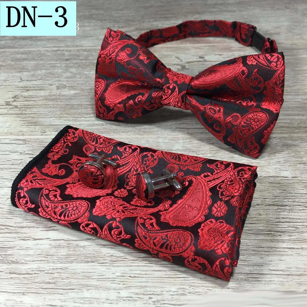 Nowy projekt Self Towce i Hanky ​​Mankiety Set Silk Jacquard Tkeven Men Buttie Bowtie Pocket Chusteerchief Suit Wedding6620685