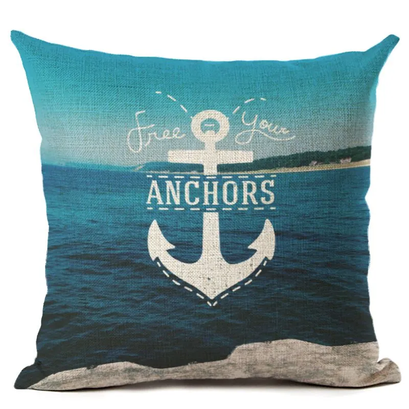 Nautical Anchor Decor Vintage Cushion Cover Shabby Chic Kasta Pillow Case Marine Capha de Almofada Hem Office Cojines