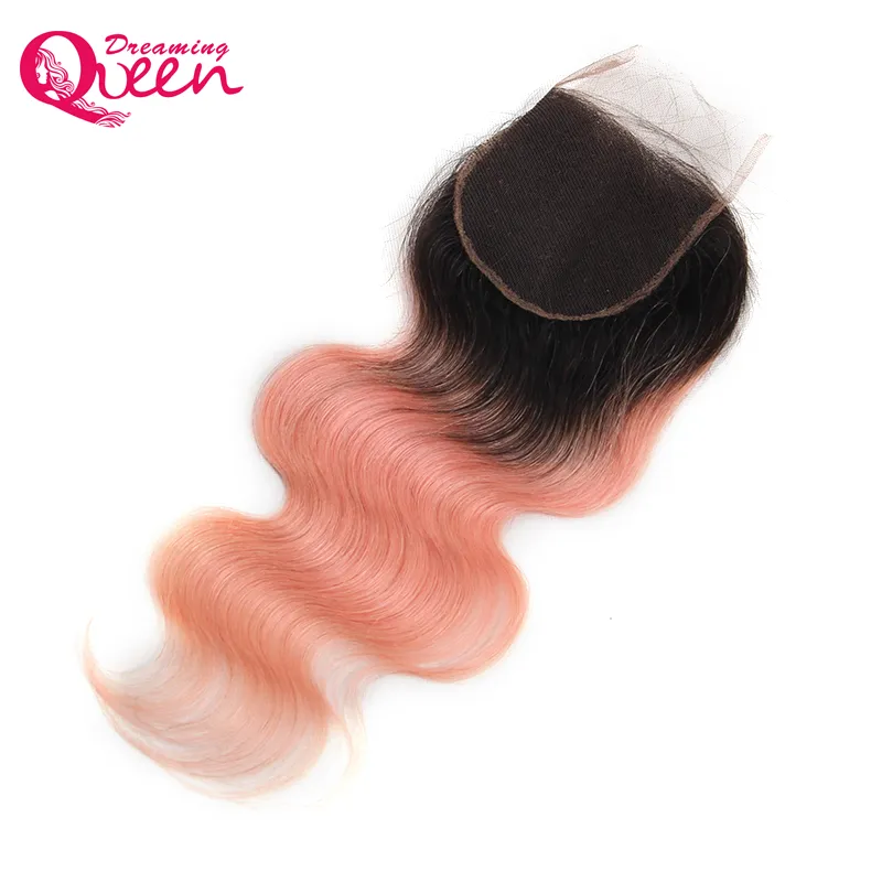 1B Pink Body Wave Chiusura in pizzo Ombre Capelli umani brasiliani Rosa 4x4 Chiusure Capelli umani vergini Dreaming Queen Hair