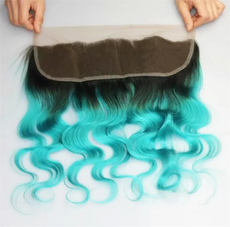 1B Grass Green Dark Root Ombre Body Wave Turquoise Hair Extensions With ...