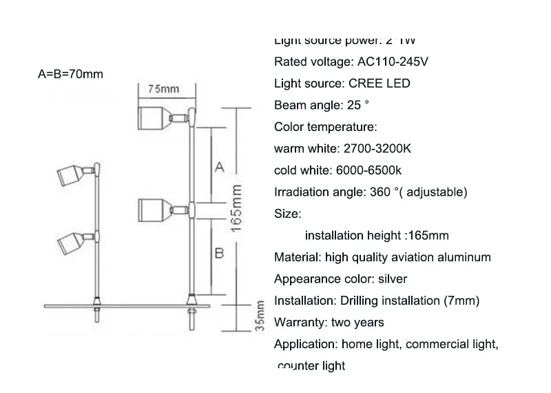 Led mot spotljus modern spotlampa höjdjusterbar lampa riktning inomhus spotlight med 2 lysdioder ljus vit varm vit