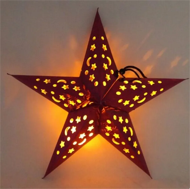 Christmas Paper Star Lantern 3d Pentagram Lampshade dla Boże Narodzenie Xmas Party Holloween Home Urodziny Wiszące Dekoracje Kolorowe