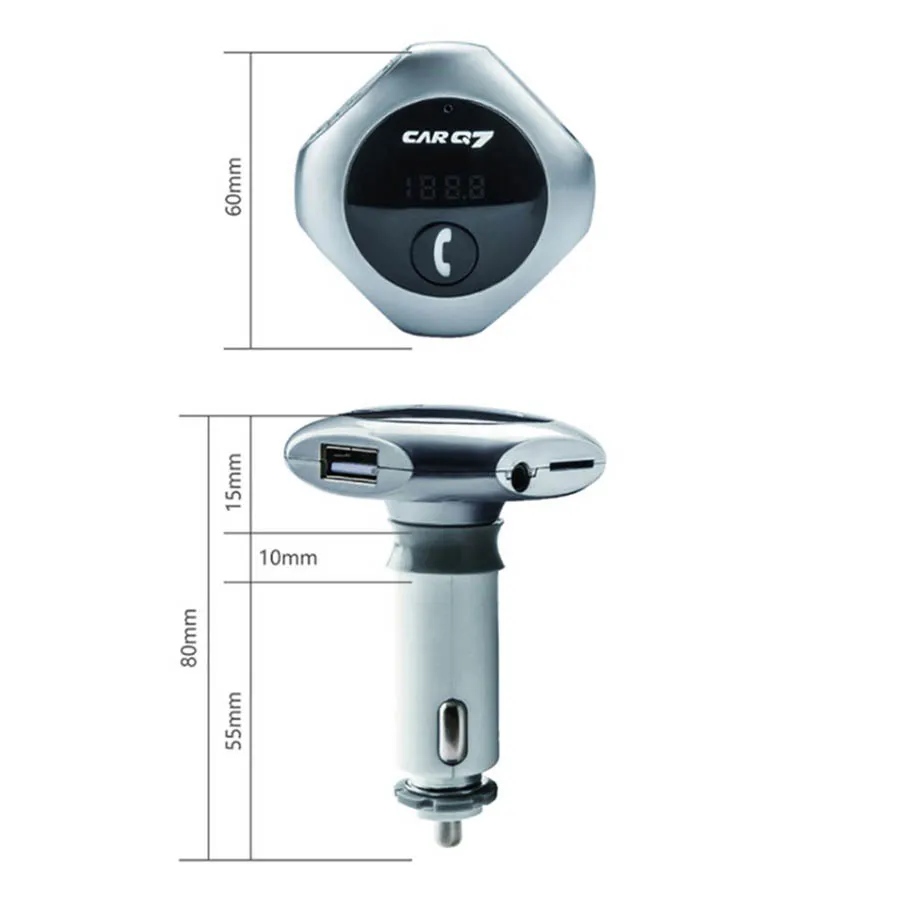 Ny bilmonteringssats Q7 Bluetooth FM-sändare MP3-spelare Dual USB-laddare 361 grad Rotation Handsfree-telefonsatser