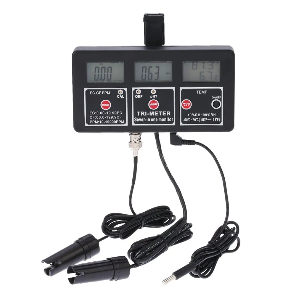 جهاز قياس درجة الحموضة الرقمي متعدد المعلمات من Freeshipping احترافي 7 في 1 جهاز قياس اختبار المياه ORP / pH / RH / EC / CF / TDS (PPM) / TEMPTester