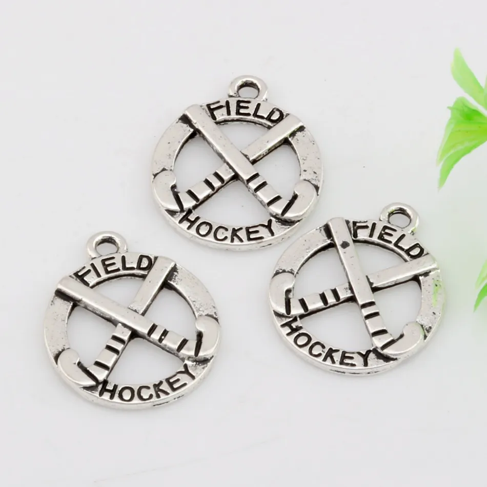 Hot ! Antique Silver Zinc Alloy Single-sided Field Hockey Charms 19x23mm DIY Jewelry A-450