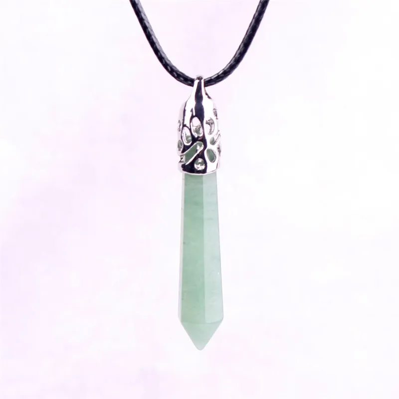 Zielony Aventurine Jade Pilar Kamień Naszyjnik Naturalny Kryształ Sześciokątny Szeczasty Gemstone Amazonite Punkt uzdrowieniowy Dobrobycie Zaufanie Naszyjnik Witch