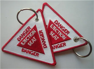 DANGER Ejection Seat Key Tag with Customized Embroidered Logo Accept Any Color and Size 9 x 7 7cm lot261C