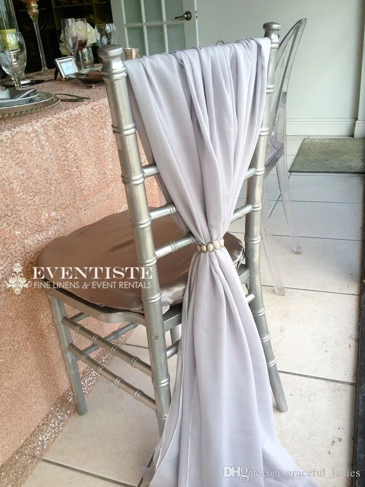 Elfenbenschiffongstol Sashes Wedding Party Deocrations Bridal Chair täcker Sash Bow Custommade färg tillgänglig 20 tum W 85inch L9599284