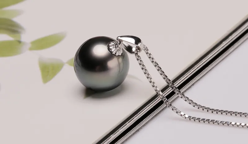 YHAMNI Original Flawless Black Pearl Pendant Necklace With Solid 925 Silver Chain Necklace Wedding Jewelry for Women N001