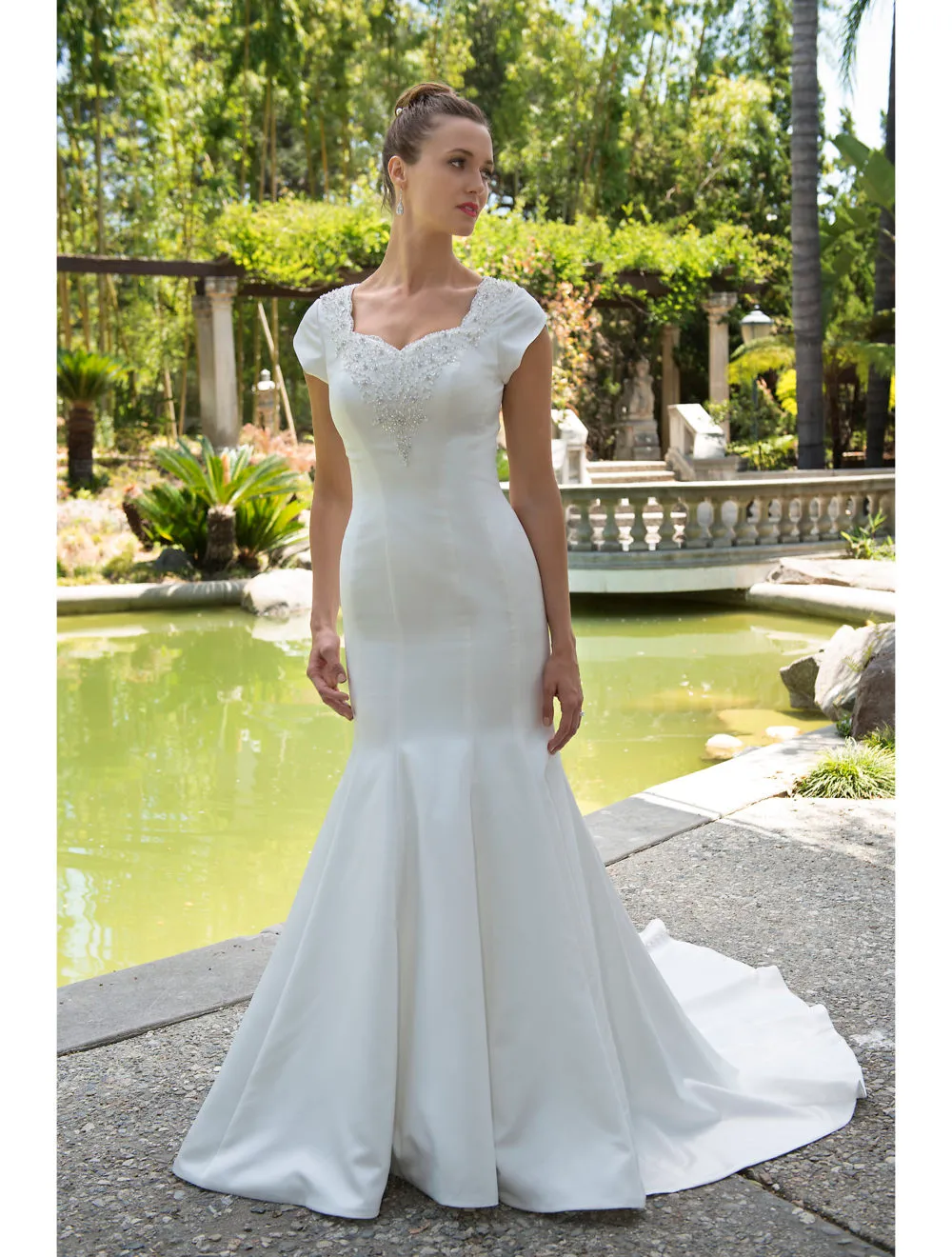 vestido de Noiva Mermaidサテンキャップスリーブの非公式のレセプションのウェディングドレス新しい到着安い価格販売