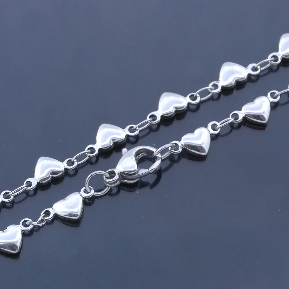 Roestvrijstalen enkelsten mode-sieraden enkelarmband Smooth Heart Charm Waterdicht 9 "10" 11 "Wholesale Factory Aanbieding