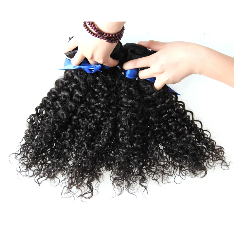 100% Kinky Curly Virgin Hair Brazilian Hair Weave Bundlar Naturligt svart Kinky Curly Virgin Hair, No Shedding, Tangle Gratis