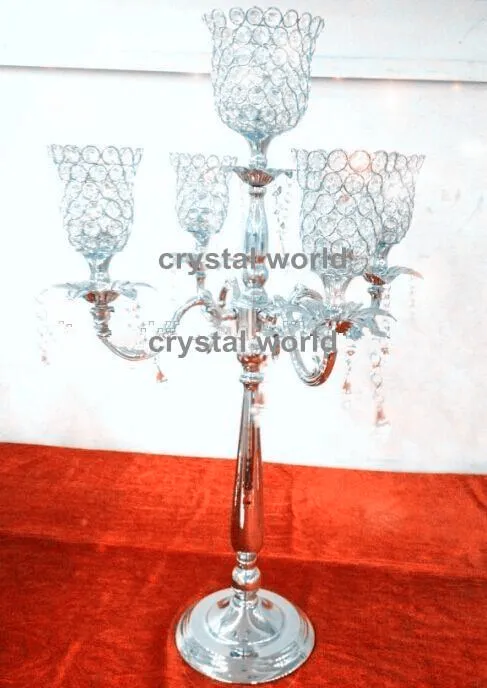 Venda al por mayor el candelero cristalino de 5 brazos para la decoración de la boda 14