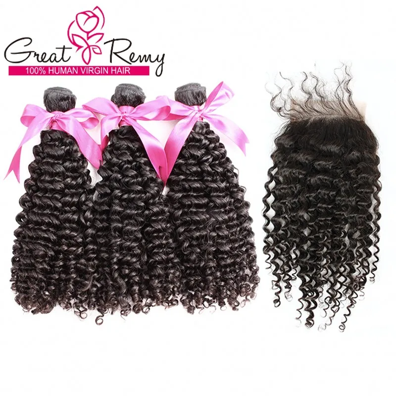 Hair Bundles With Top Closure Buy 3pcs Hair Wefts Get 1PC Free Lace Front Closure Malaysian Deep Curly Wave Human Remy Hair Weave Quality Hair Goals SALE Greatremy
