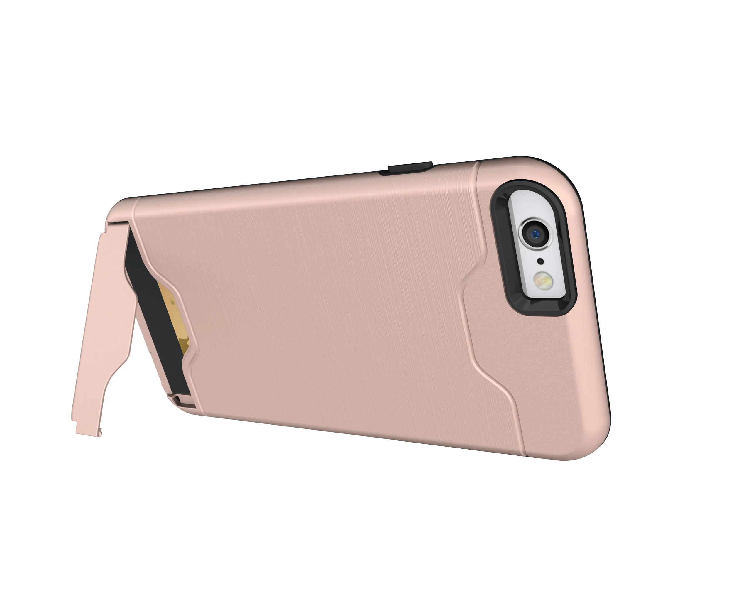 Hybrid Armor Borstad Hållare Kreditkort Pocket Cover Case Kickstand för iPhone 11 Pro 11 Pro Max 6 7 8 Plus XR XS XS Max / 