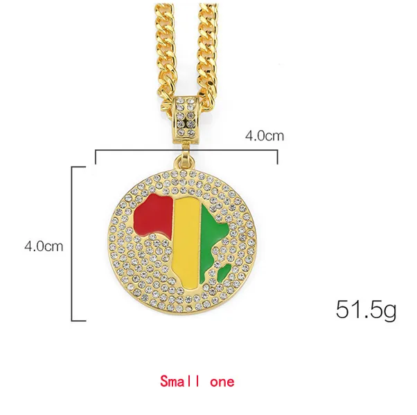 Collana con mappa africana colorata alla moda, ciondolo rotondo con strass di cristallo, catena placcata oro 18 carati, collane lunghe, gioielli feste