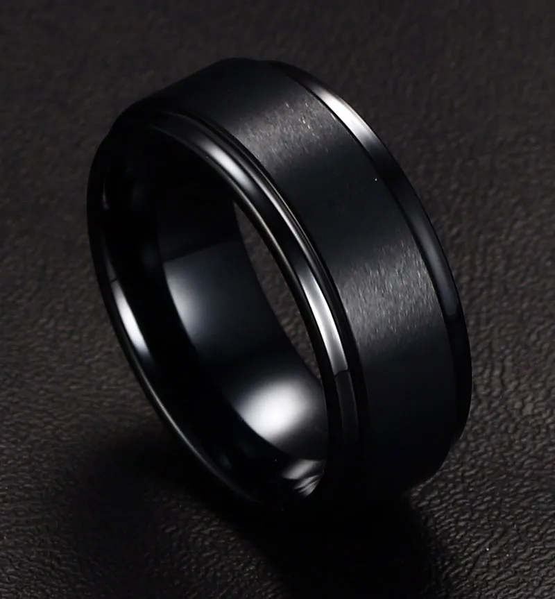 8 mm Tungsten Steel Men's Black Rings Simple Engagement Ring Tungsten Carbide Wedding Band