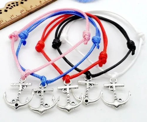 Gratis Ship 100pcs Anchor String Lucky Red Wax Cord Justerbar Armband Ny Hot