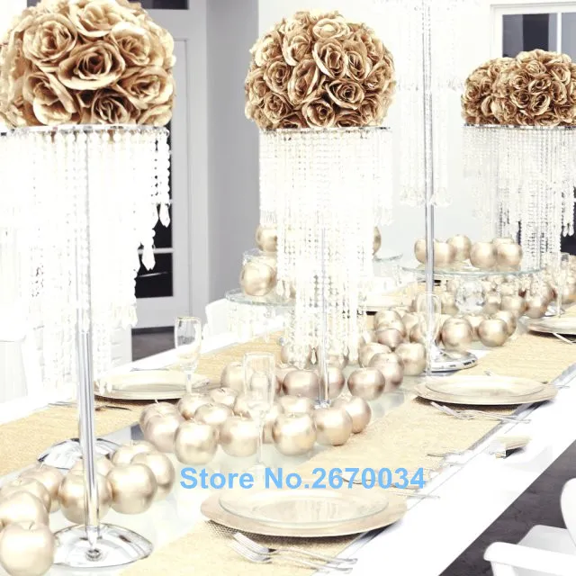 Lange en grote Crystal Flower Stand Regeling Decoratief middelpunt voor bruiloft decoratie