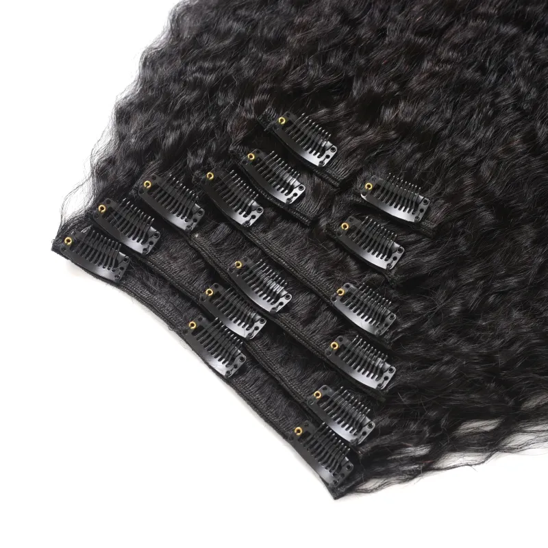 ブラジルの人間の髪の粗いヤキストレート7ピースセットキンキーストレートクリップで人間の髪の毛拡張の自然な黒人髪の織り2825733