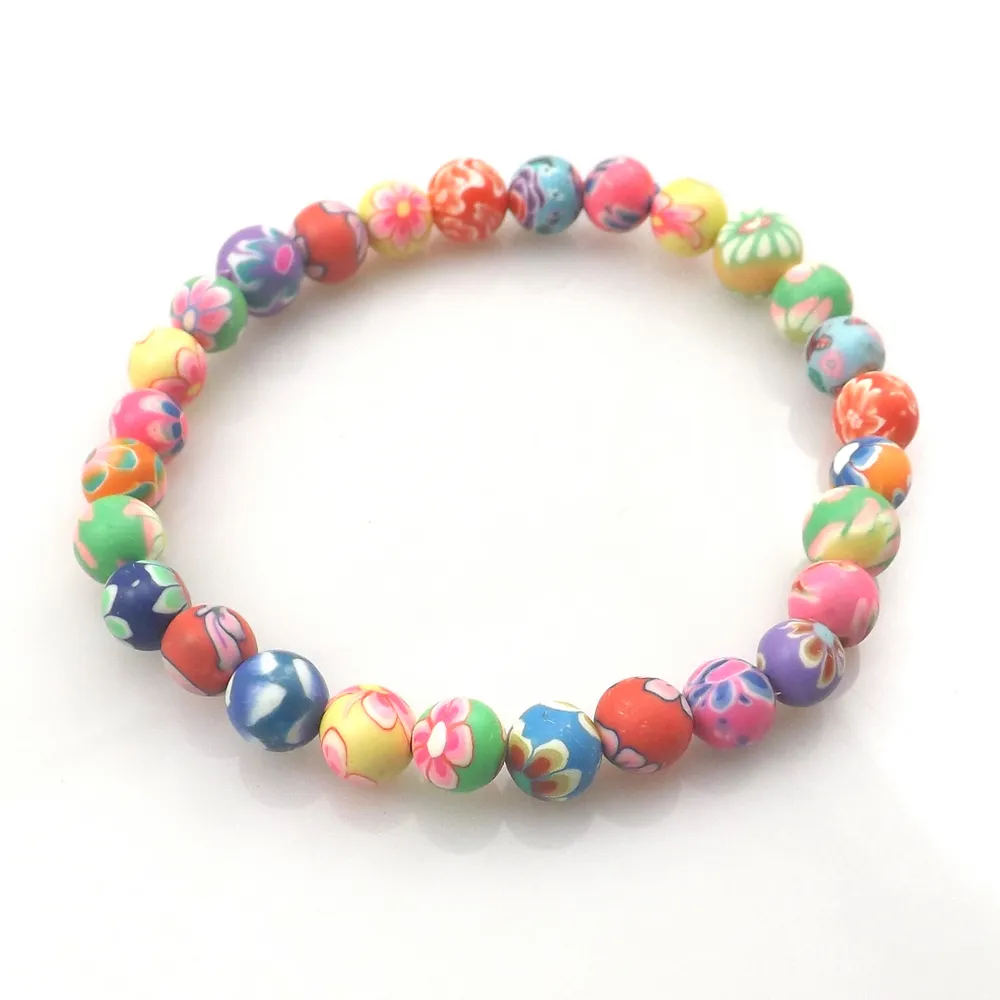 Kids Printed Beaded Bracelet 6mm Polymer Clay Bracelets For School Children Wholesale 