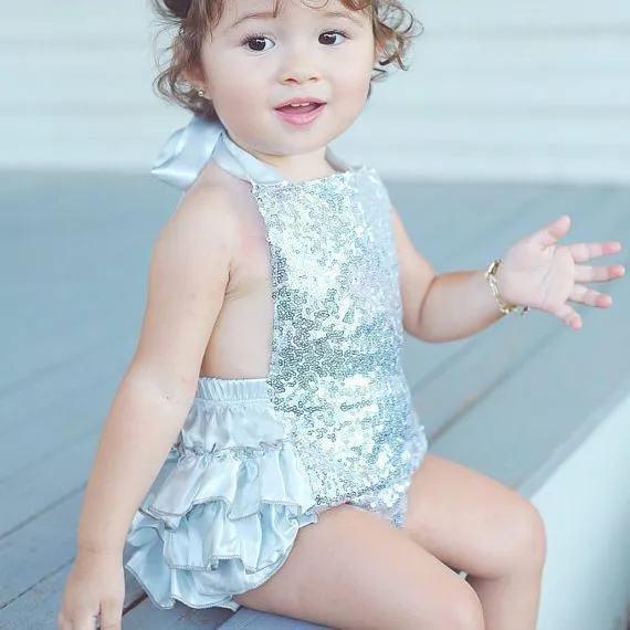 Hot Sale Baby Romper Baby Girls Rompers Summer Style Guld Sequins Nyfödd Baby Girl Sequin Ruffle Romper Jumpsuit Bodysuit 5 Färger