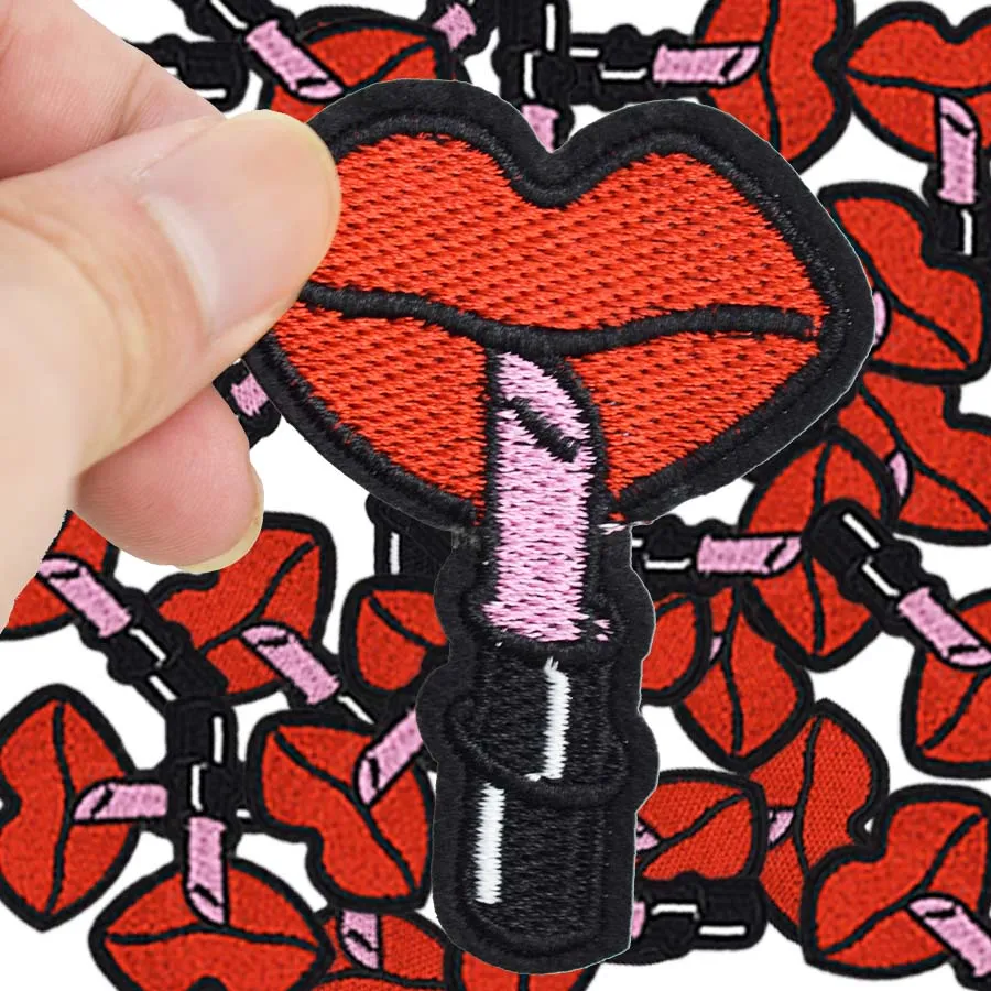 Bricolage rouge à lèvres patchs sur vêtements fer brodé patch applique fer sur patchs couture accessoires badge autocollants sur vêtement sac