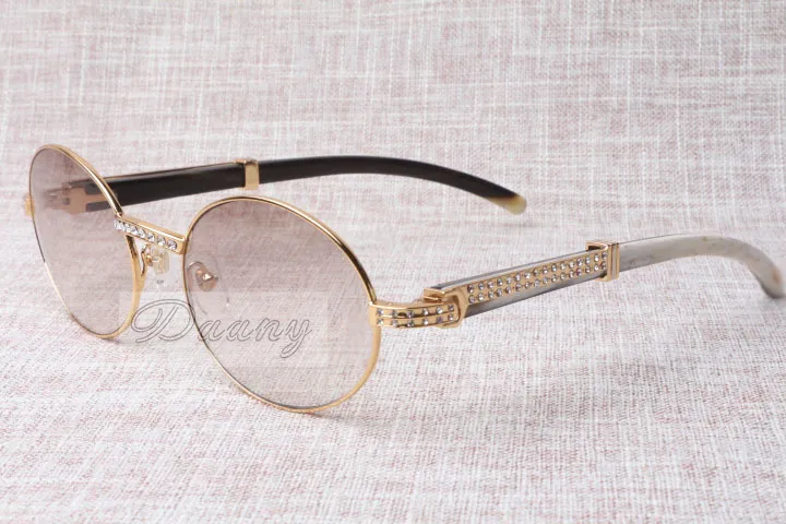 óculos de sol de diamante redondo de alta qualidade 7550178 natural Preto e branco ângulo de óculos de sol de ângulo reto masculino tamanho de óculos feminino: 57-22-135 mm