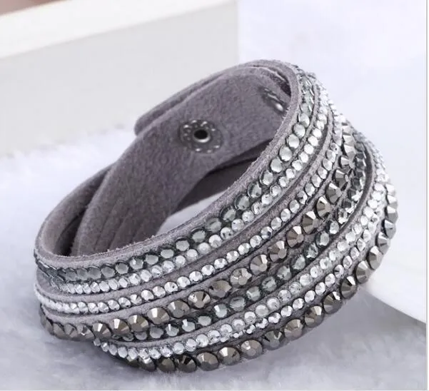 2017 Ny läderarmband Rhinestone Crystal Armband Wrap Multilayer Armband för kvinnor Pulseras Mulher Smycken G24