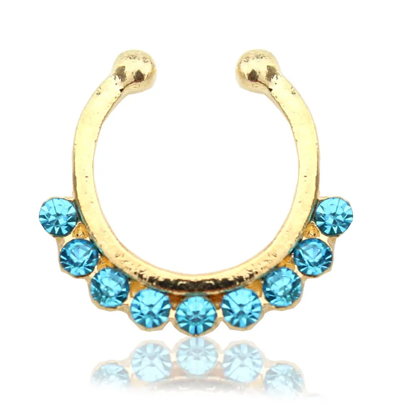 lot Crystal Faux Septum Nez Anneaux Clip de piercing sur le corps bijoux Faux Hoop Dames Nez Stodds For Women Fashion Jewelry1603162
