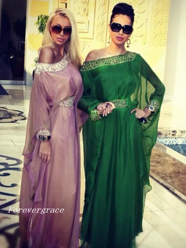 Hochwertiges grünes Kaftan-Abendkleid im arabischen Stil Dubai Chiffon Arabisches langes formelles Partykleid nach Maß in Übergröße