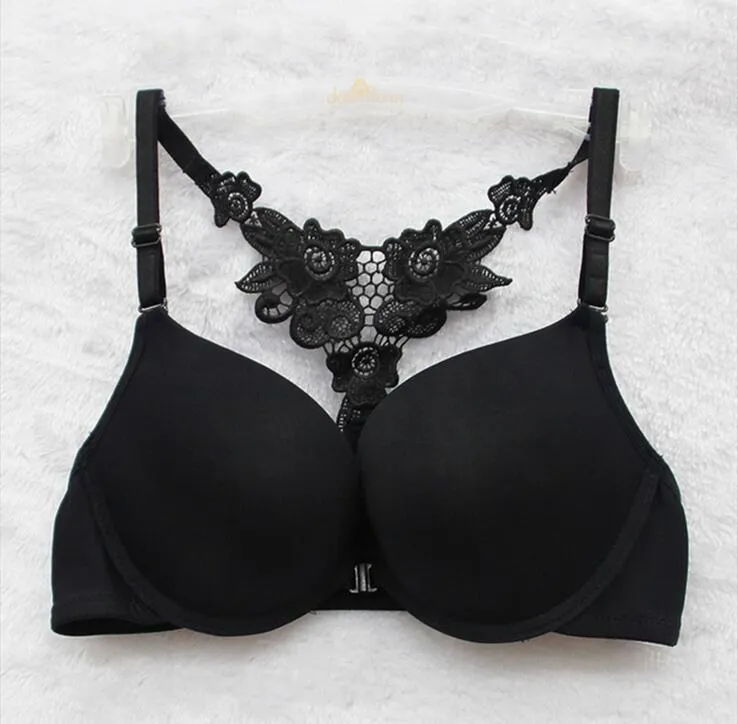 Sexy Womens Front Closure Lace Racer Back Racerback Push Up Seamless Bra  Fashion