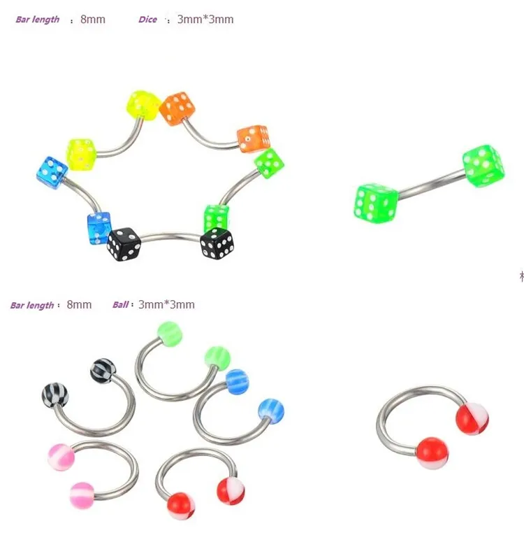 /مجموعة مزيج من أكريليك الفولاذ المقاوم للصدأ حلقات السرة بطن الشفة لسان الحلقة خاتم أنف بار حلقات جسم مثقوب المجوهر