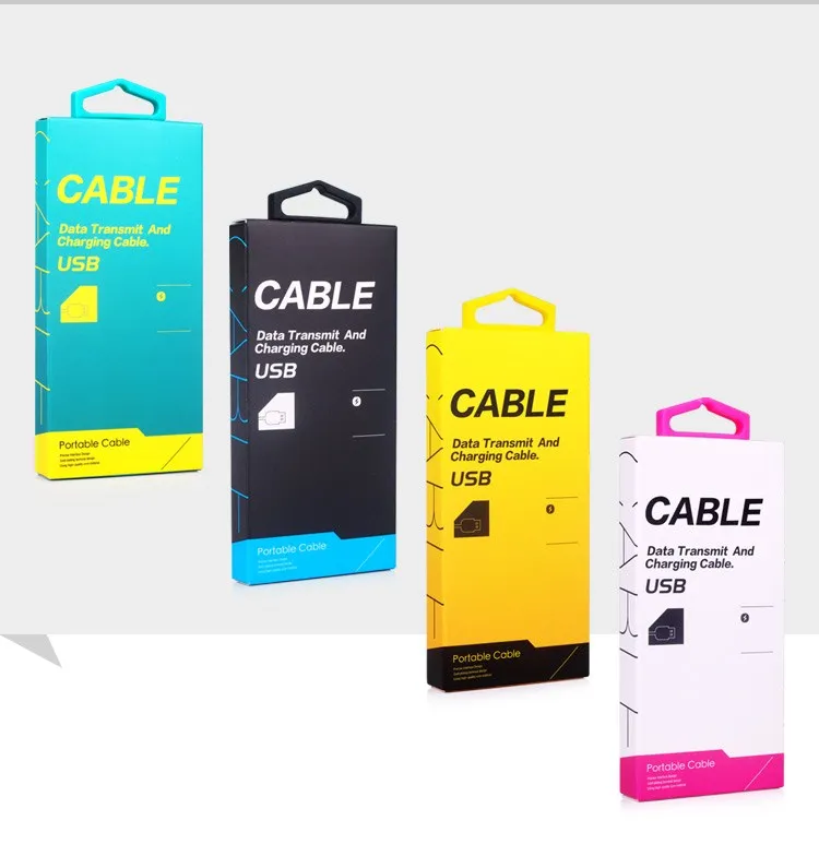 2017 Universal Micro USB Charger Cable Papier Papier Détail Boîte de package pour iPhone 7 8 5S 6 6S Plus Samsung S8 S7 Edge avec poignée