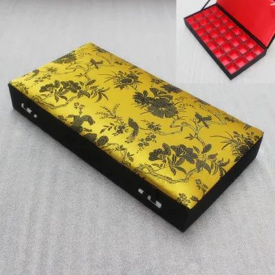 High End 32 Grid Silk Brocade Box Wood Multi Slot Jewelry Storage Case Earrings Rings Pendant Packaging Boxes Wedding Party Gifts