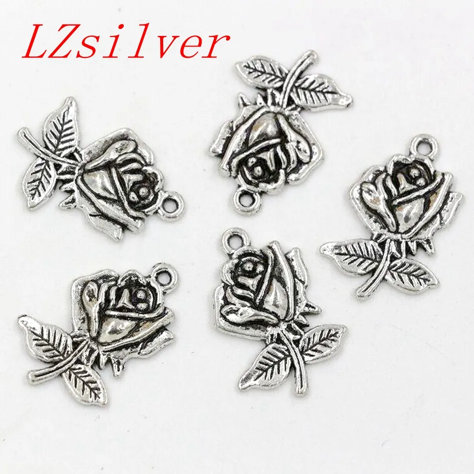 Antique silver Alloy Rose Charms Pendants 10x15mm DIY Jewelry Fit Bracelets Necklace Earrings