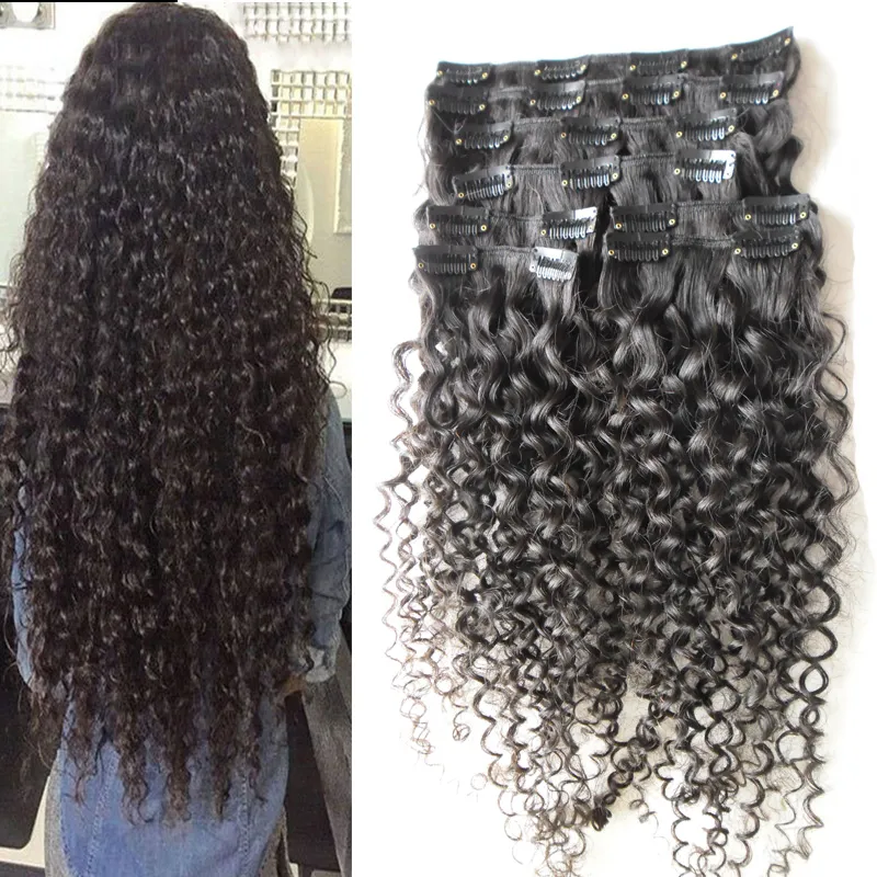 Afro Kinky Clip In Extensions 8PCS 100G Obehandlat Brasiliansk Virgin Hair Kinky Curly Clip In Human Hair Extensions
