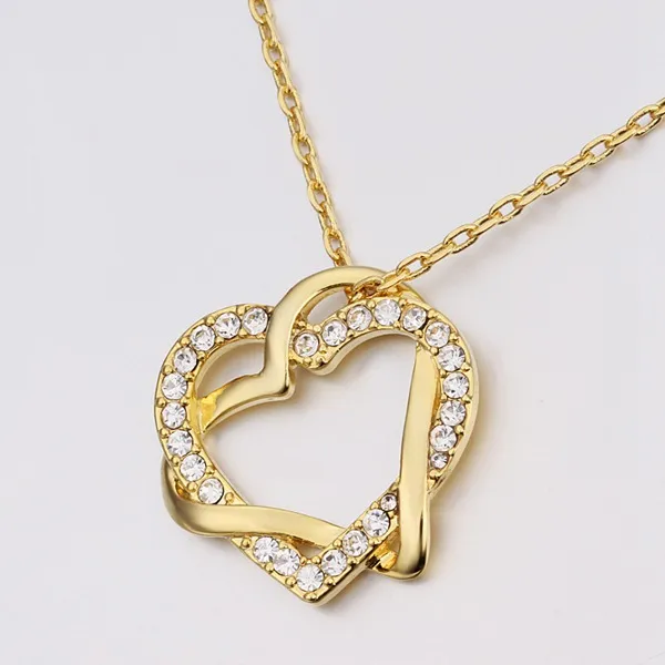 Heart white crystal 18K gold Necklaces for women,Brand new yellow gold gem pendant Necklaces include chains SGN586