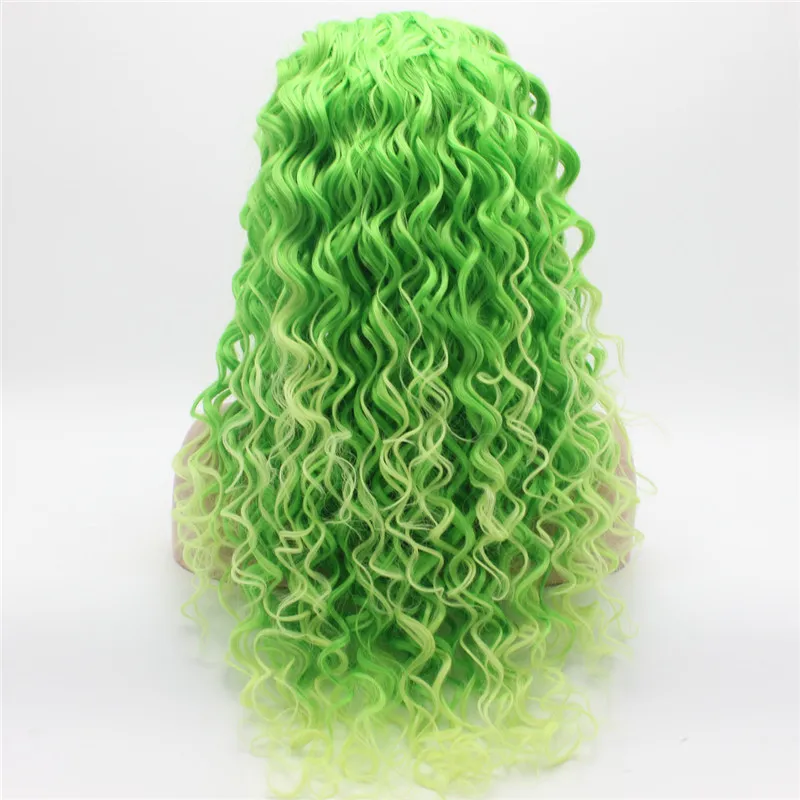 Iwona capelli ricci lunghi verde chiaro parrucca verde chiaro 18 # 2605/2606 Mezza mano legato parrucche sintetiche resistenti al calore in pizzo