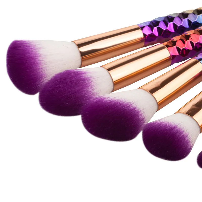 Thread Makeup Brushes Set Rainbow/ Rose Gold Cosmetic Mermaid Tail Oval Brush Make up Tool Kit Scales Horn Collection DHL Free