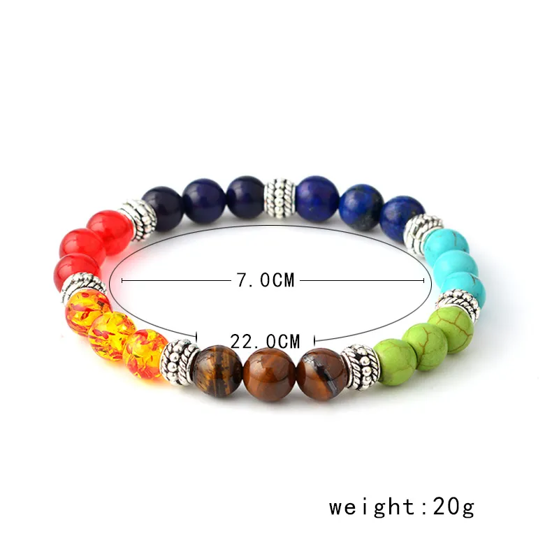 Lavastein-Perlen-Stretch-Armband für Damen und Herren, Modeschmuck, 7 Chakra, Yoga-Armreif, natürliche Edelstein-Armbänder, Kimter-B366S F