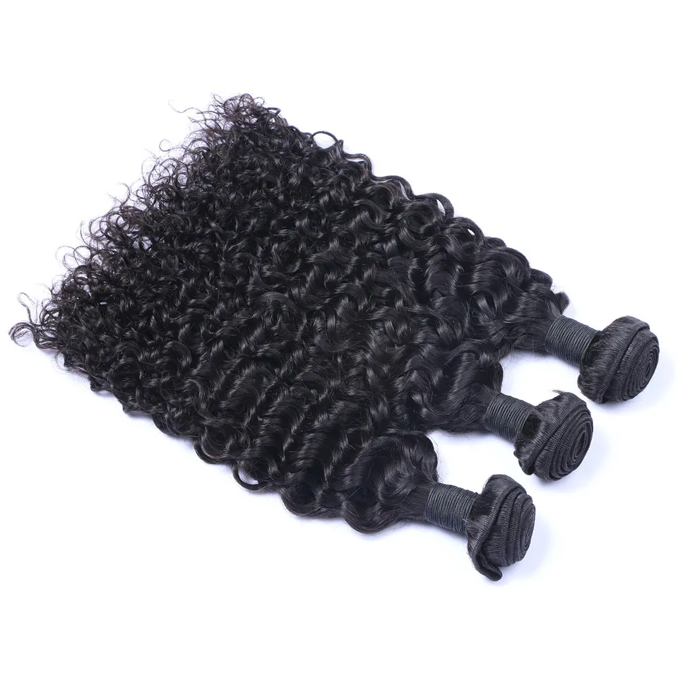 Cabelo brasileiro virgem encaracolado Jerry brasileiro tece com fechamento de renda 4x4 nós descoloridos 100g/pc cor natural tramas duplas extensões de cabelo