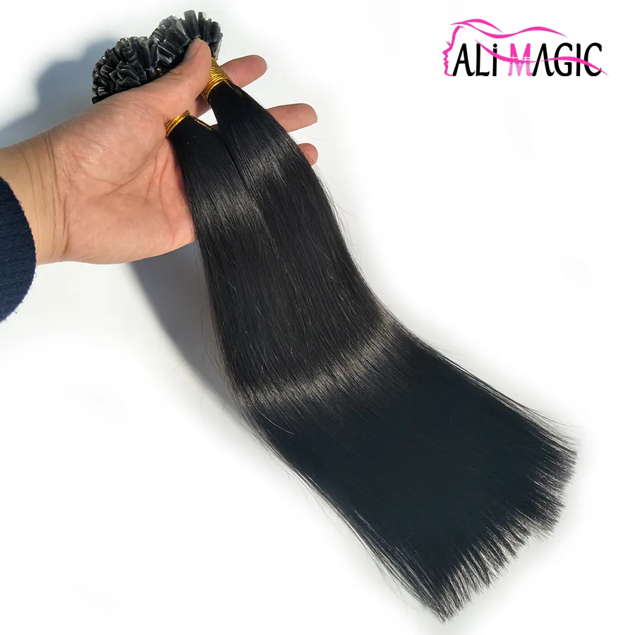 Hoge kwaliteit u tip Human Hair Extensions U getipt Haar Natuurlijke kleur Straight Keratin Remy Braziliaans haar Ali Magic Factory Outlet