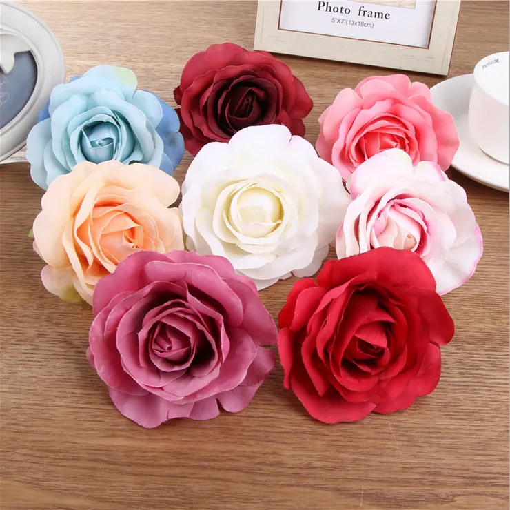 Roses artificielles en soie, 10 pièces, têtes de fleurs multicolores pour mur de mariage, Bouquet de mariage, décoration de maison, accessoire de fête, Flores