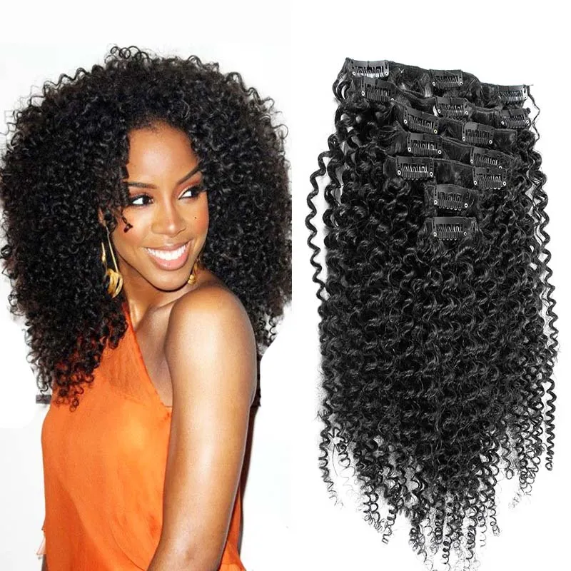 clip in afro haarverlängerung 100g 7 teile / los afroamerikaner clip in menschliches haar extensions